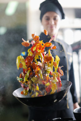 cooking food in a wok