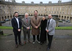 Theo Hajoglou, Cllr Alan Graves, David Seaman, Frankie Seaman and lan Whiteley in front of Buxton Crescent Hotel