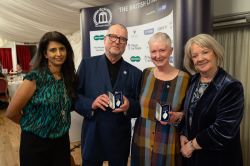 Chris and Denise Mitchell receiving their British Citizen Award from Dame Mary Perkins and Konnie Huq