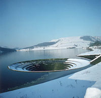 Ladybower reservoir in the snow