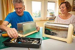 Colin Shaw and Angela Garbett at Eyam Repair Cafe