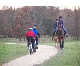 Cyclists and horse riders on a bridleway