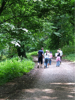 Family group walking at Shipley Hill