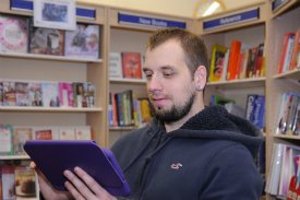 Young man using tablet computer