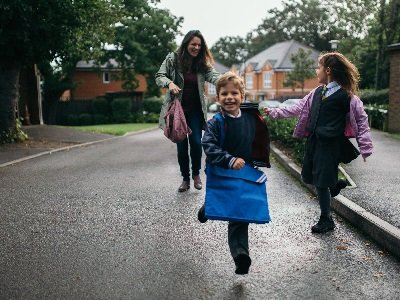 Family walking to school