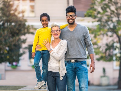 Foster family smiling