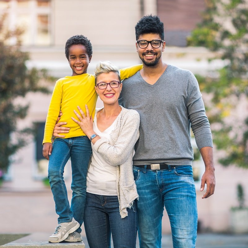 Foster family smiling