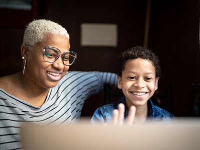 Mother and son on a video call